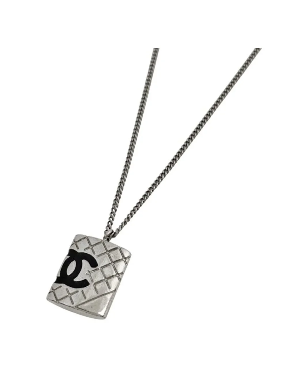 Chanel Cambon Line Necklace CC Logo Silver Plated